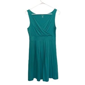 LANDS’ END - V-Neck Pleated Sleeveless Aqua /Teal Dress, Size XS/P 2-4